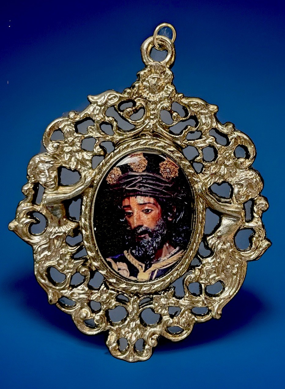 Vintage Catholic 3.5” Jesus Crown Of Thorns Silver Tone Large Spanish Medallion