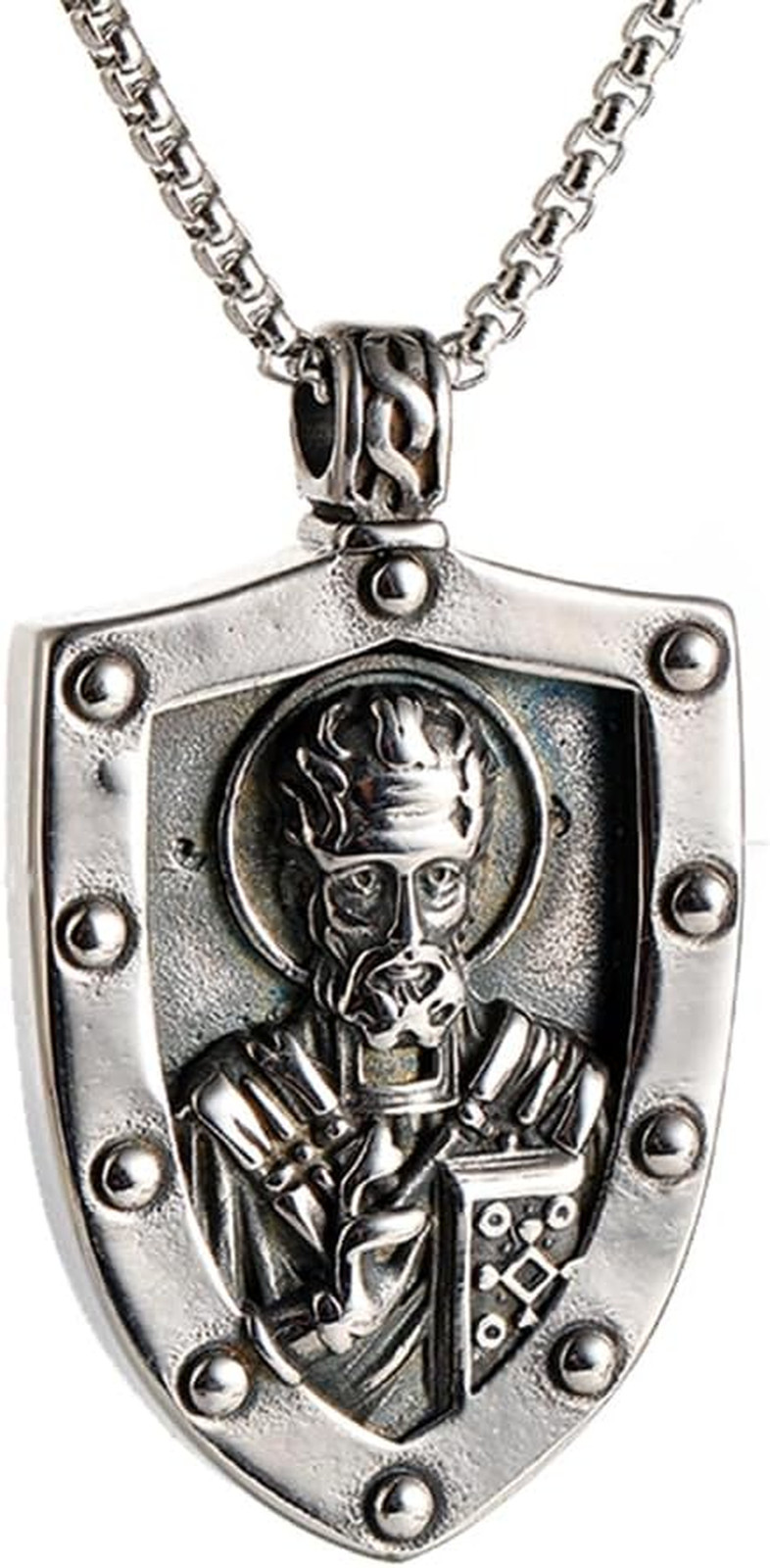 Saint Nicholas Catholic Necklace – Vintage Stainless Steel St. Nicholas Pendant