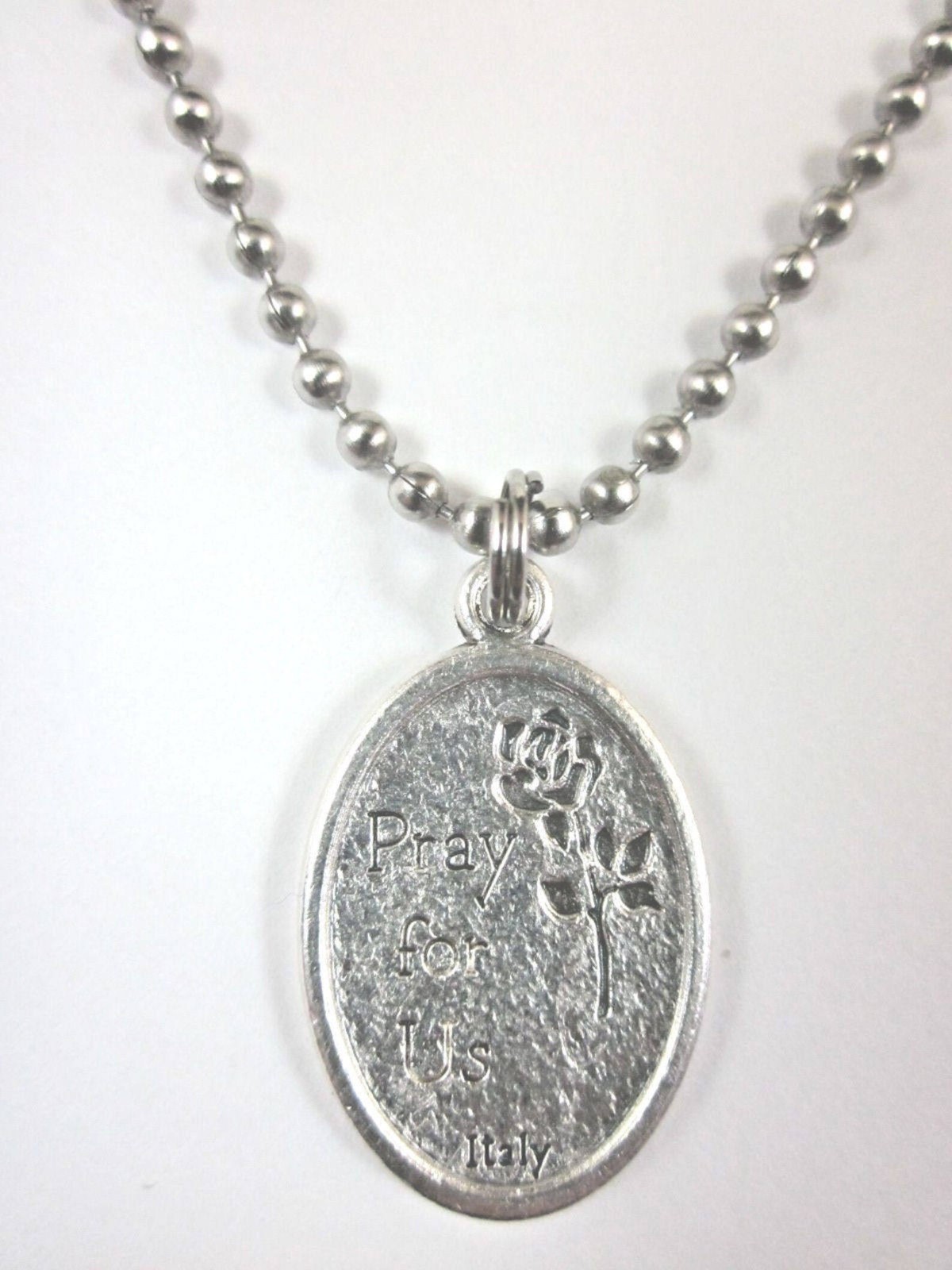 St Lucy Medal Italy Pendant Necklace 24″ Ball Chain Gift Box & Prayer Card