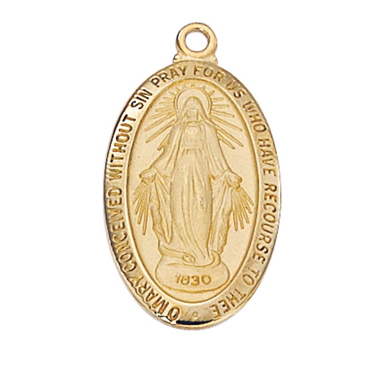 Miraculous Medal Our Lady Pewter Pendent Gold Plated 18 Inch Religious Jewelry