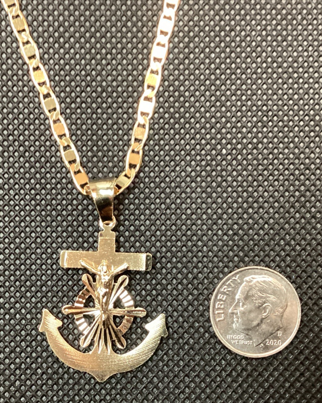 14K Gold Plated Mariner Crucifix Anchor Cross Pendant And Chain 22” Ancla Y Timo