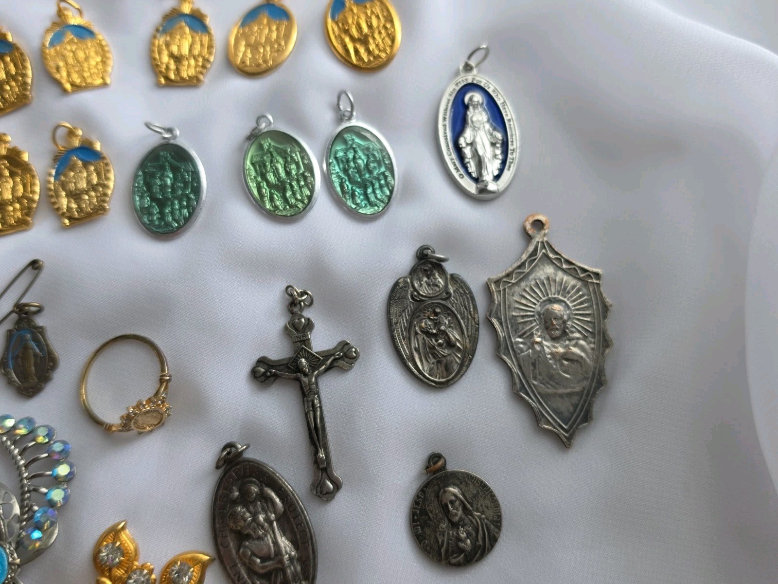 Catholic Religious Medal Lot Of 23, Ring, Brooches