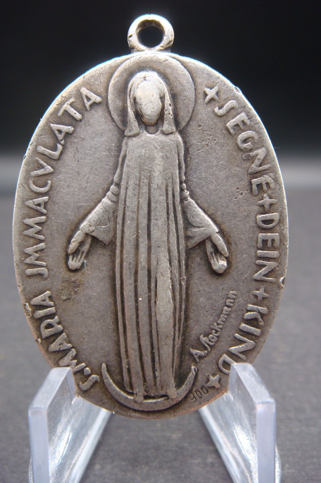 Vintage Swiss 900 Silver Religious Medal Sacred Heart Virgin Mary A Stockmann
