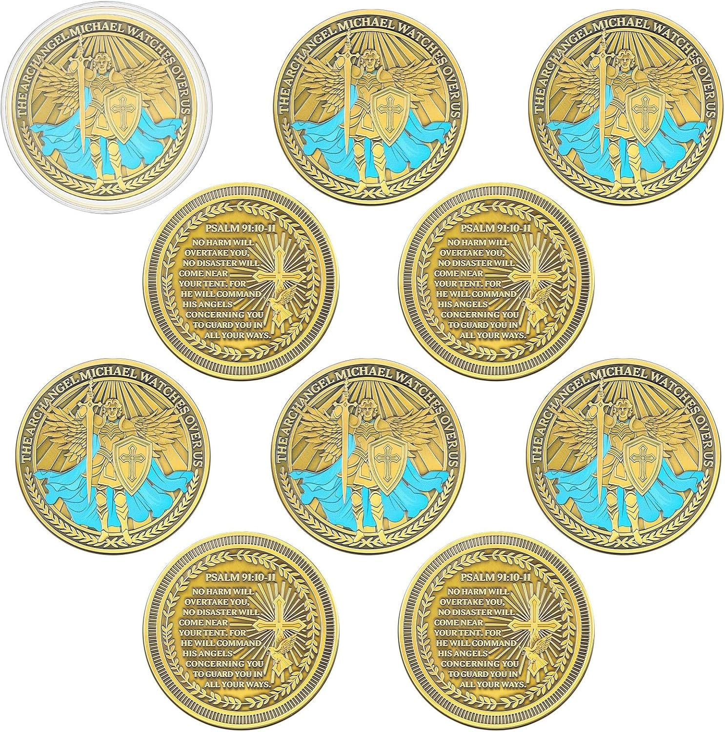 10 Pcs The Archangel Michael Coins Christian Religious Coin Bulk Pocket Prayer T
