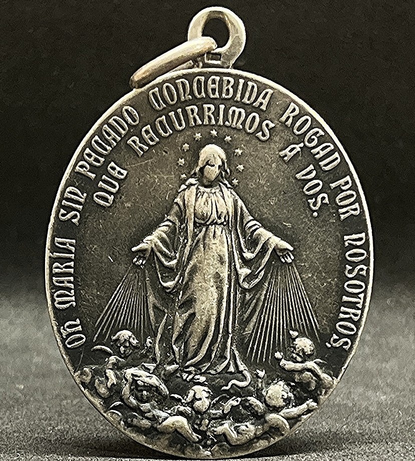 Spain 1900 antique exquisite Miraculous Virgin & Cherubs silver 900 17 grams OMG