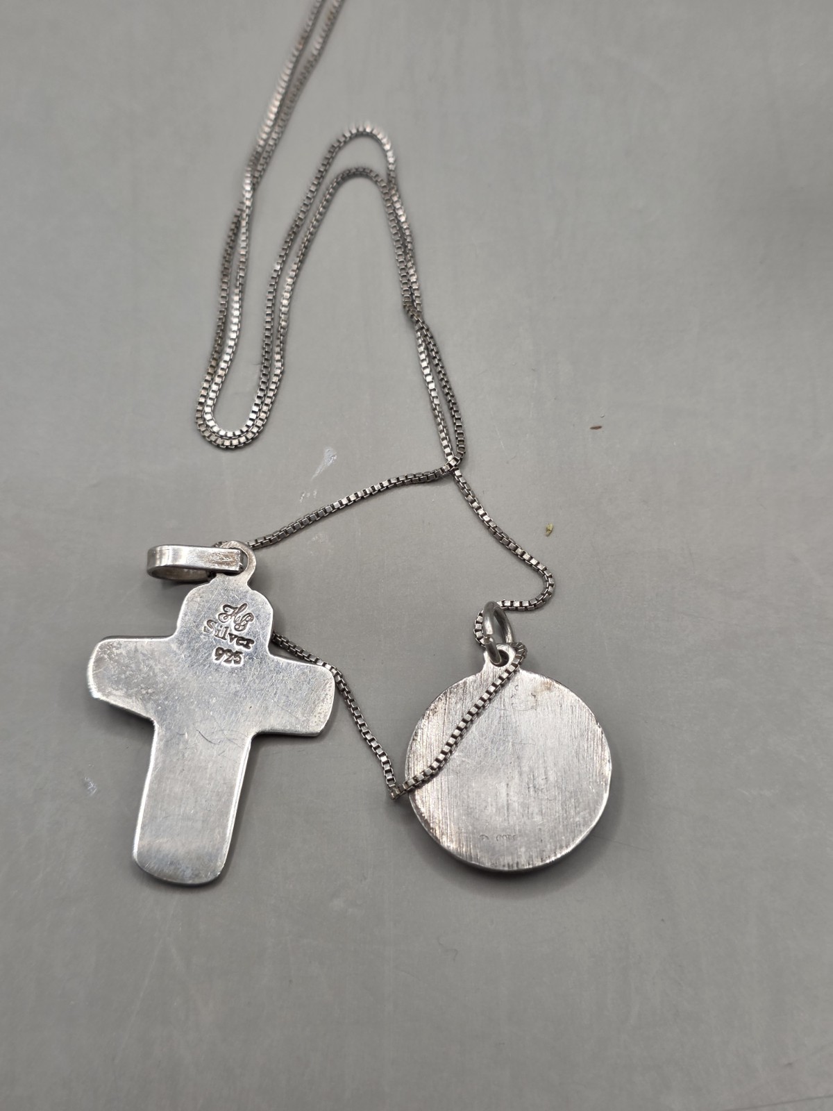 925 Sterling Silver Virgin Mary Cross & St Jude Medal Pendant Necklace…