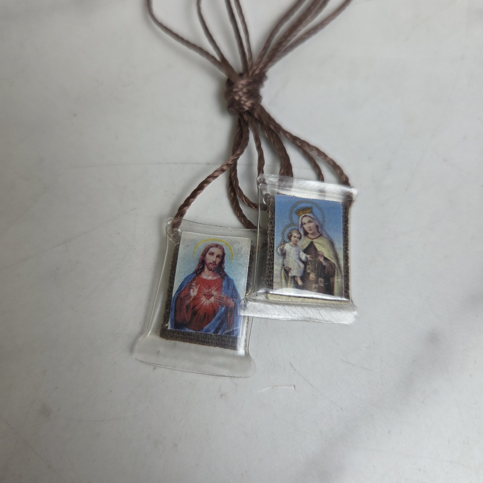 Scapulars Catholic Necklace Scapular Plastic Brown Cord Jesus And Our Lady