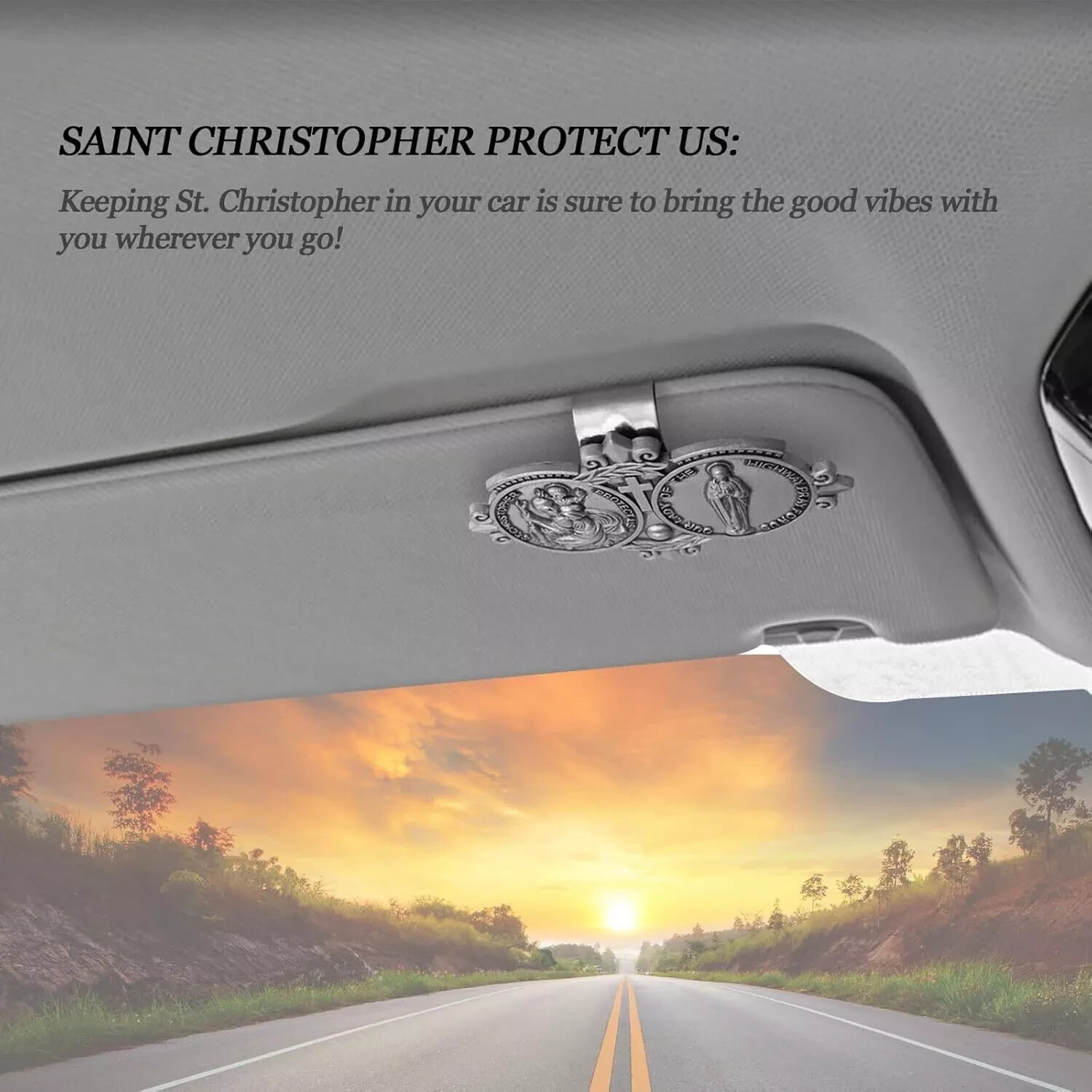 2 Pack St. Christopher Medal for Car Sun Visor Clip Decor Catholic Gift