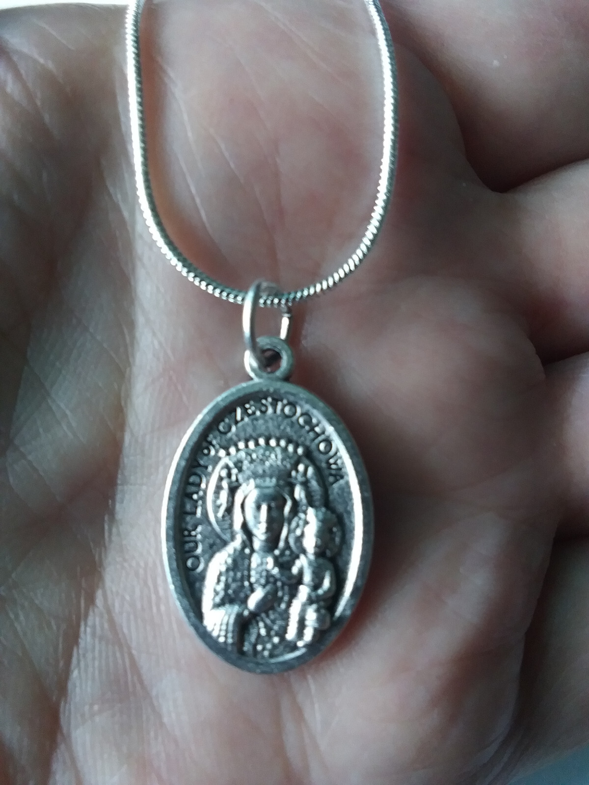 Our Lady of Czestochowa Medal Necklace Holy Card Black Madonna Poland 925 silver