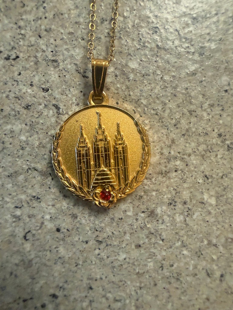 Personal Progress Medallion Young Women Womanhood Pendant Red Stone LDS Gold