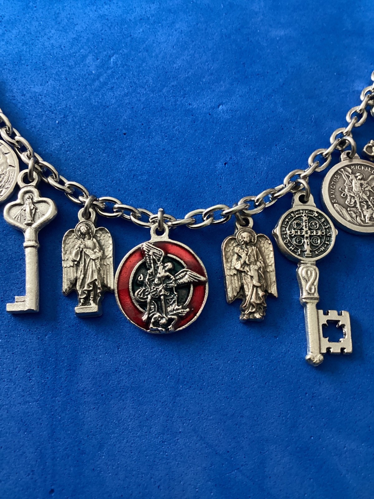 Custom Catholic Saint Medal Charm Necklace Medals Archangel St Michael Red Ename