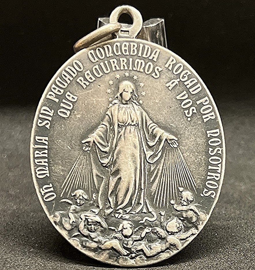 Spain 1900 antique exquisite Miraculous Virgin & Cherubs silver 900 17 grams OMG