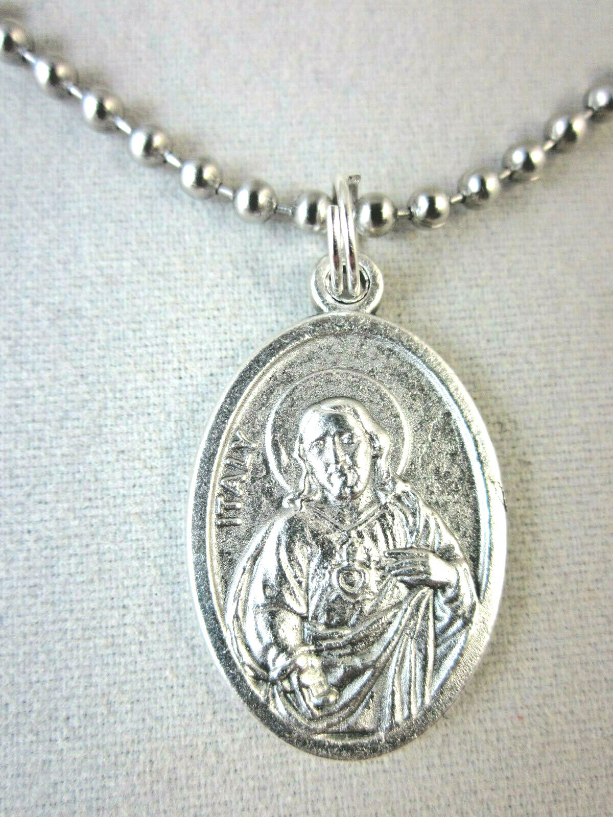 Sacred Heart of Jesus Medal Italy Pendant Necklace 24″ Stainless Ball Chain