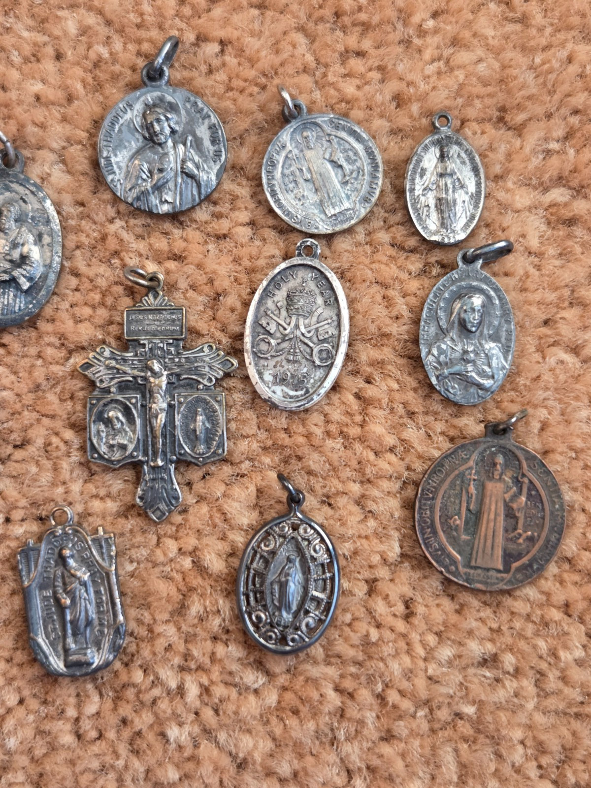 Vintage Lot of Catholic Christian Medal Pendants Very Old Antique