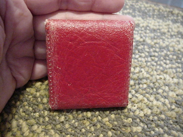 Vintage POCKET SHRINE SCAPULAR BADGE Crucifix/Metals-RED LEATHER Pouch-SNAP