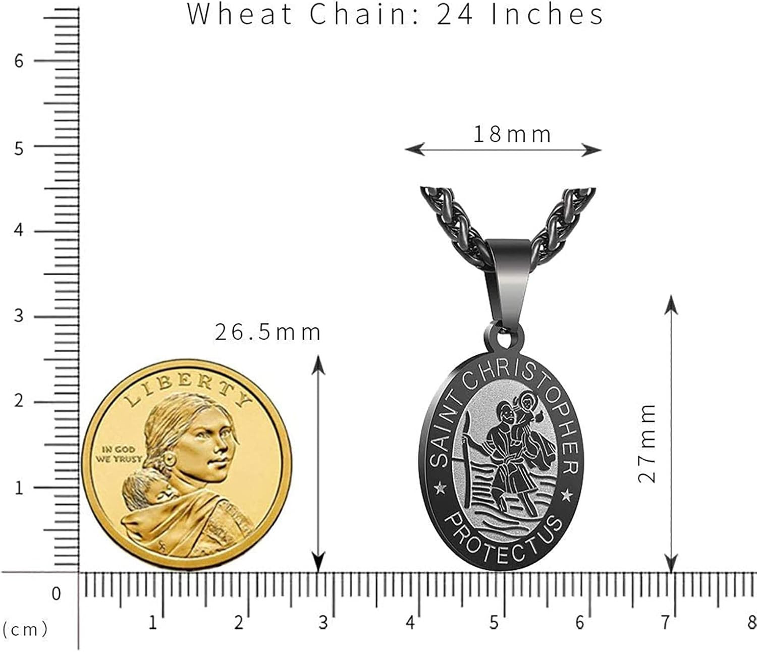 Saint St Christopher Medal Necklace for Men Boys 24 in – Religious Gifts, Black