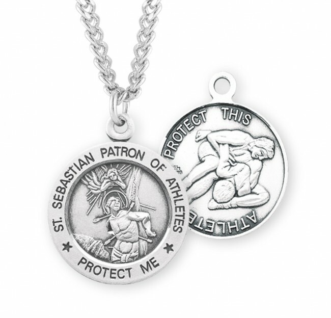Religious Gifts Sterling Silver Saint St Sebastian Wrestling Sports Athlete Meda