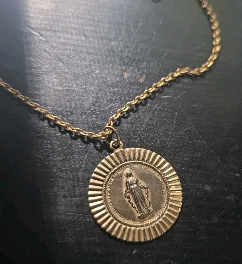 Blessed Virgin Mary Gold Toned Medallion Pendant