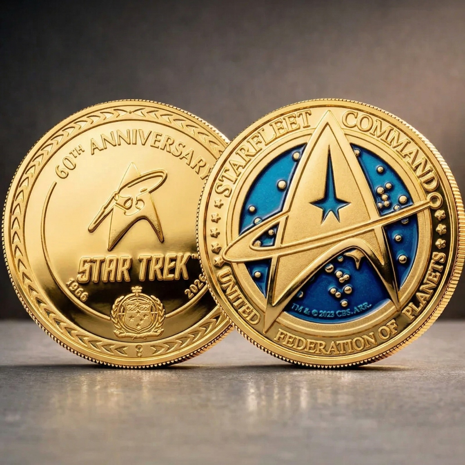 Star Trek 60th Anniversary Double Sided Coin Starfleet Command Enterprise