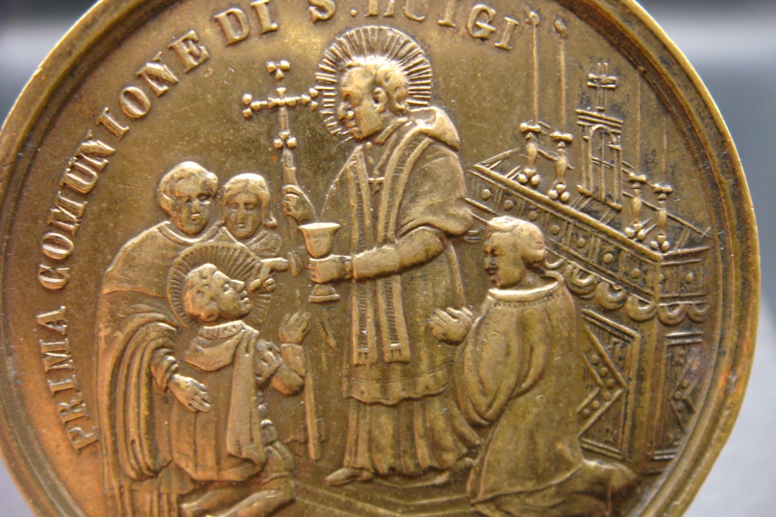 Rare Antique Italian First Holy Communion Commemorative Medal St. Aloysius