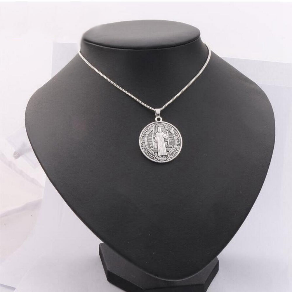 Saint St Benedict Of Nursia Cross Medal 1 1/4″ Pendant Necklace 24″ Box Chain