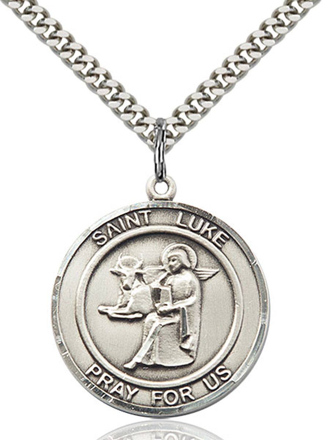 Pewter Saint Luke the Apostle Holy Medal Pendant Necklace 24″ Chain GiftBox