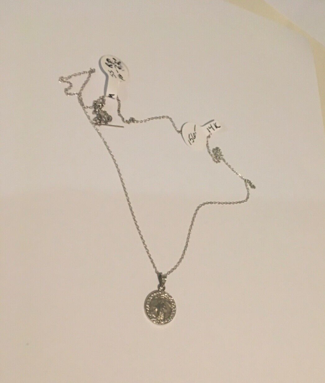 14K White Gold Lab-Grown White Sapphires St. Jude Medal Necklace