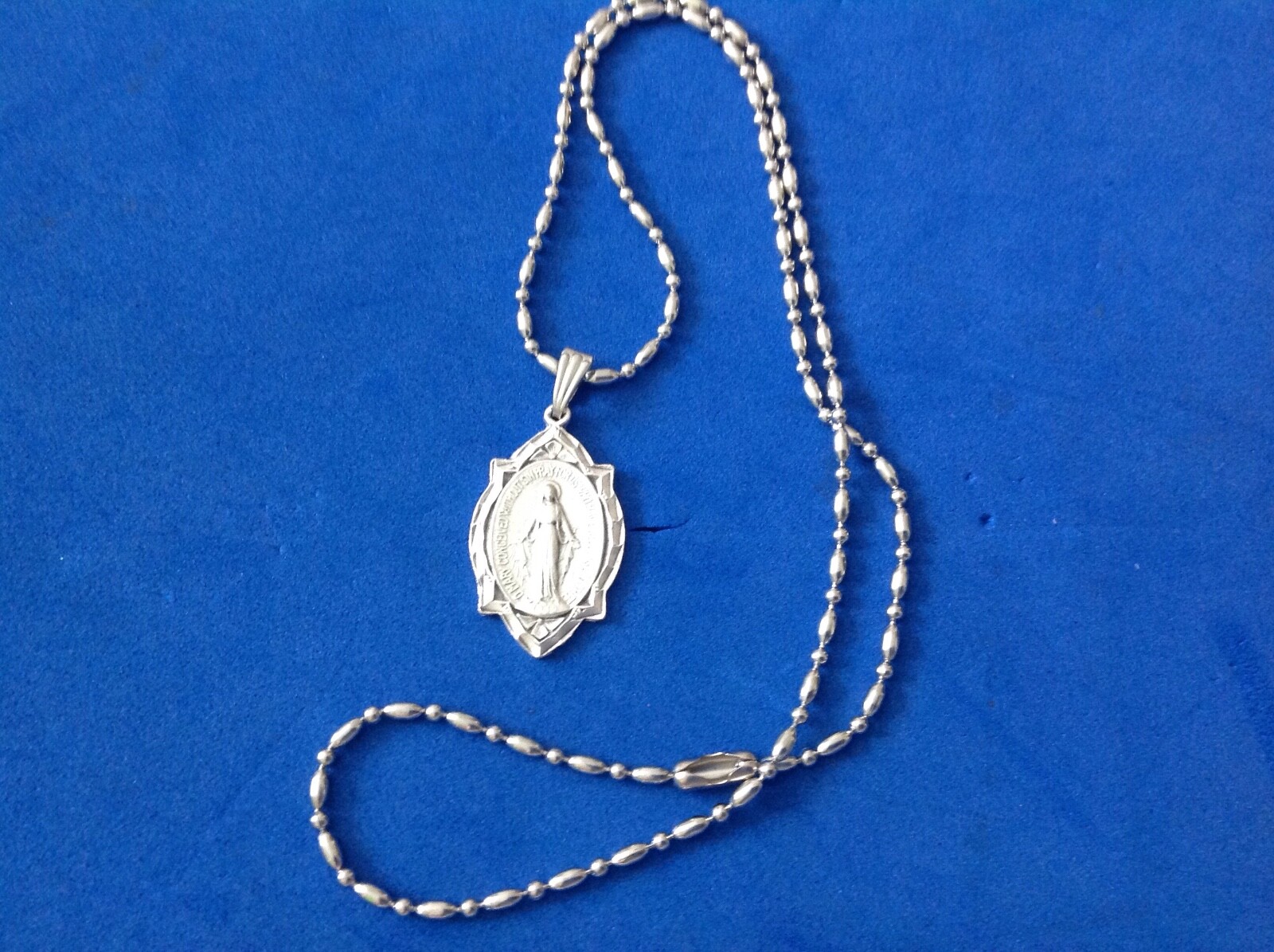 Our Lady of Grace Saint Medal NECKLACE Miraculous, Stainless Steel Chain 18″