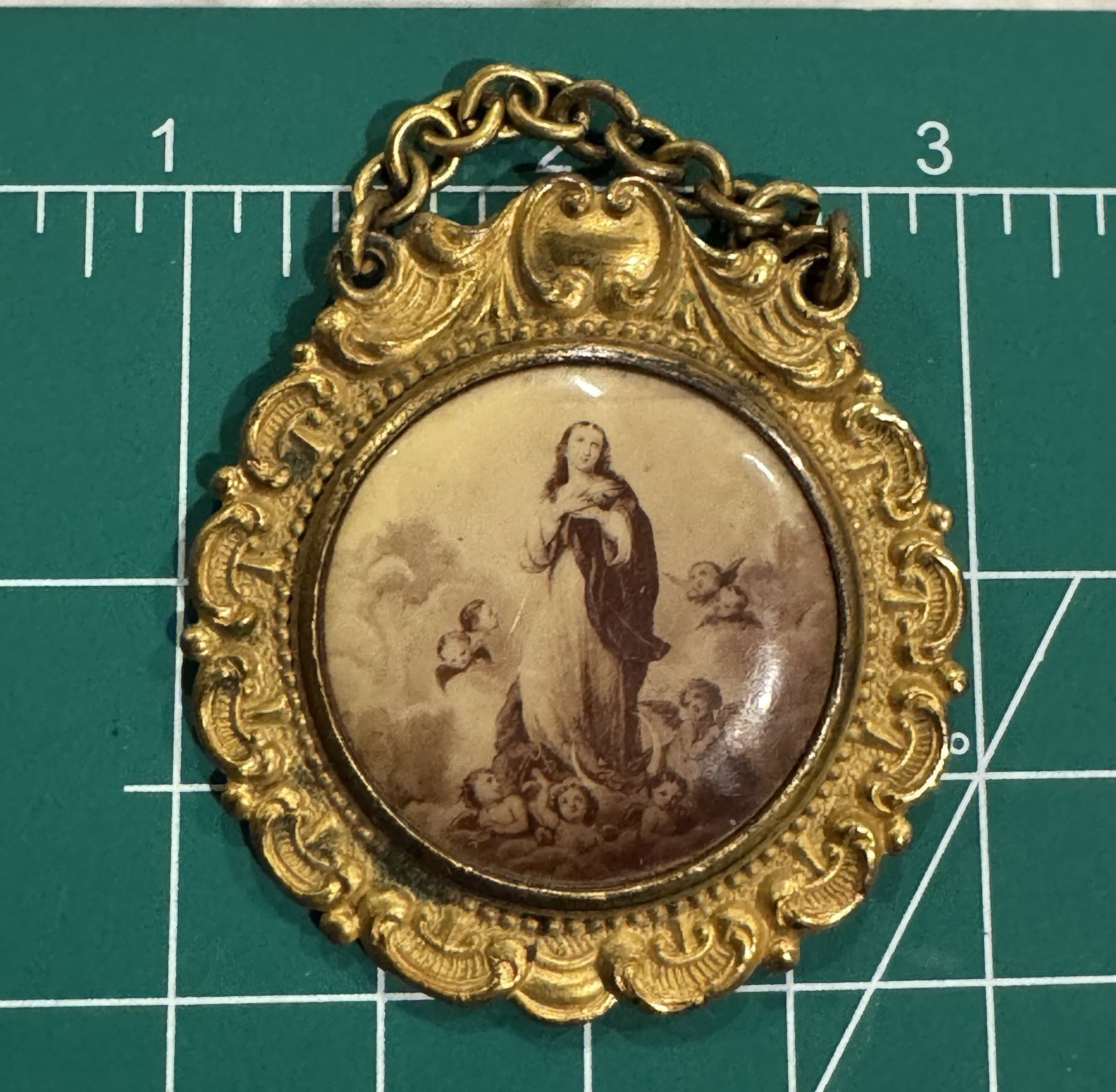 Large Medallion Pendant Virgin Mary Immaculate Conception Cherub Badge