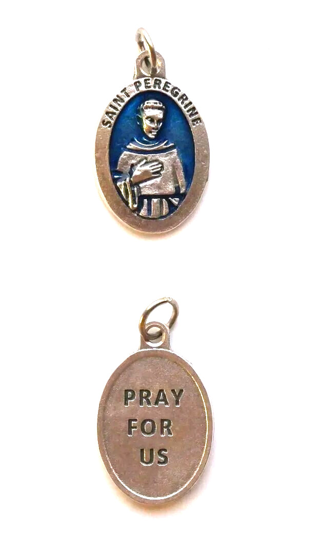 St Peregrine7/8″ x 5/8″ Silver Tone / Blue Medal – Patron of Cancer – Italy –