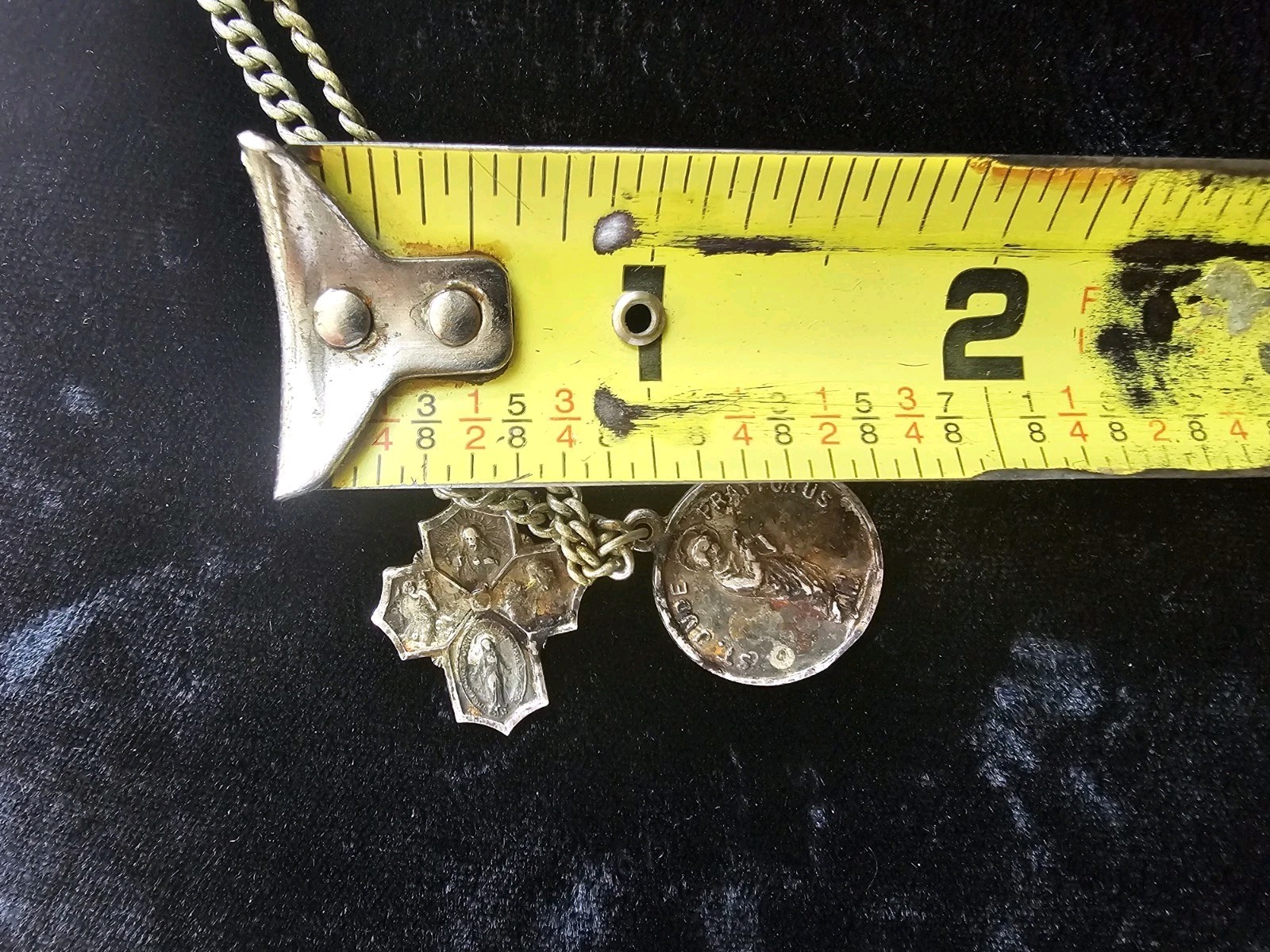 Vtg Sterling Silver .925 Catholic 4Way Protection Cross Pendant St Jude On Chain