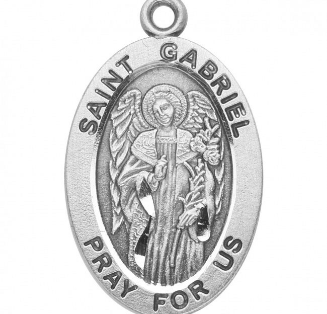 St. Gabriel Sterling Silver Oval 1.3″ Medal, Gift Box, 24″ Chain, US Made