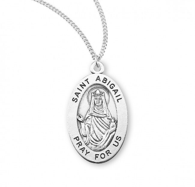 St. Abigail Sterling Silver 0.9″ Oval Medal, Gift Box, 18″ Chain, US Made