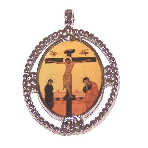 Crucifixion Icon – enamelled or resined pewter medal – Large ( 5 cm or 2 inches
