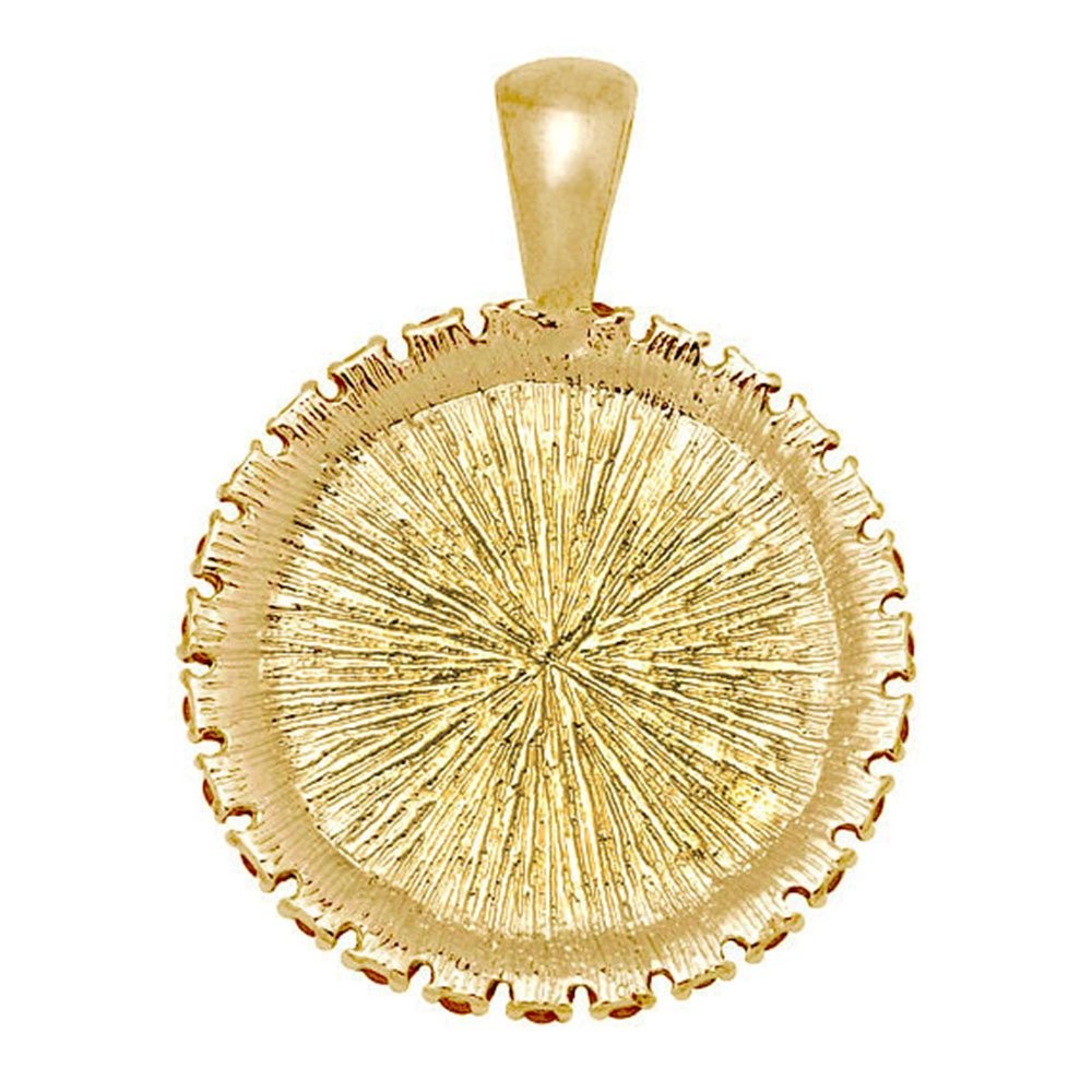 St Dymphna Christian Round Medal Gold Tone Pendant with Rhinestones