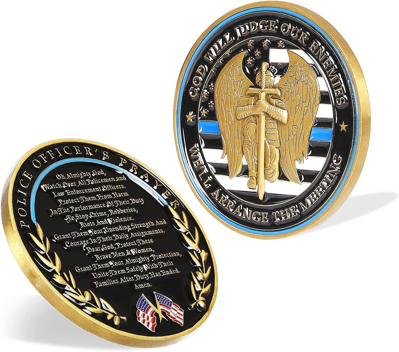 Glamtune US Saint Michael Police Prayer Challenge Coin State Trooper Gold