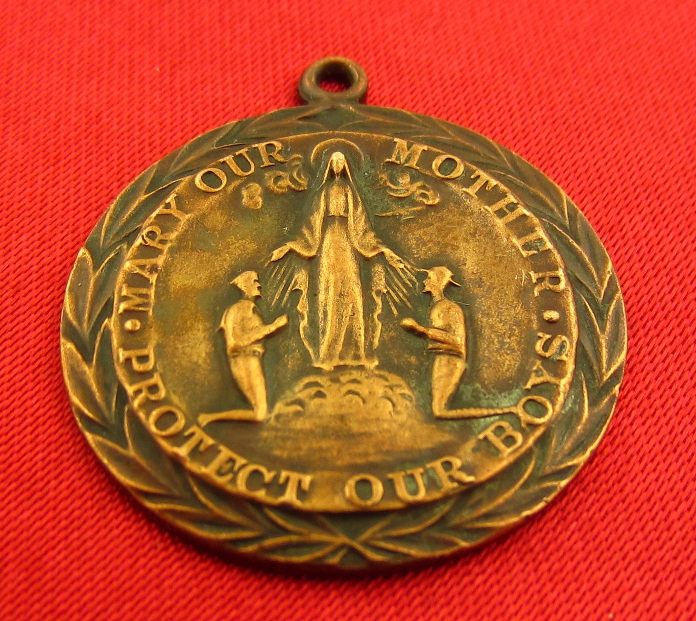 Vintage MARY PROTECT OUR BOYS Soldier Medal ST CHRISTOPHER Catholic Pendant 1″