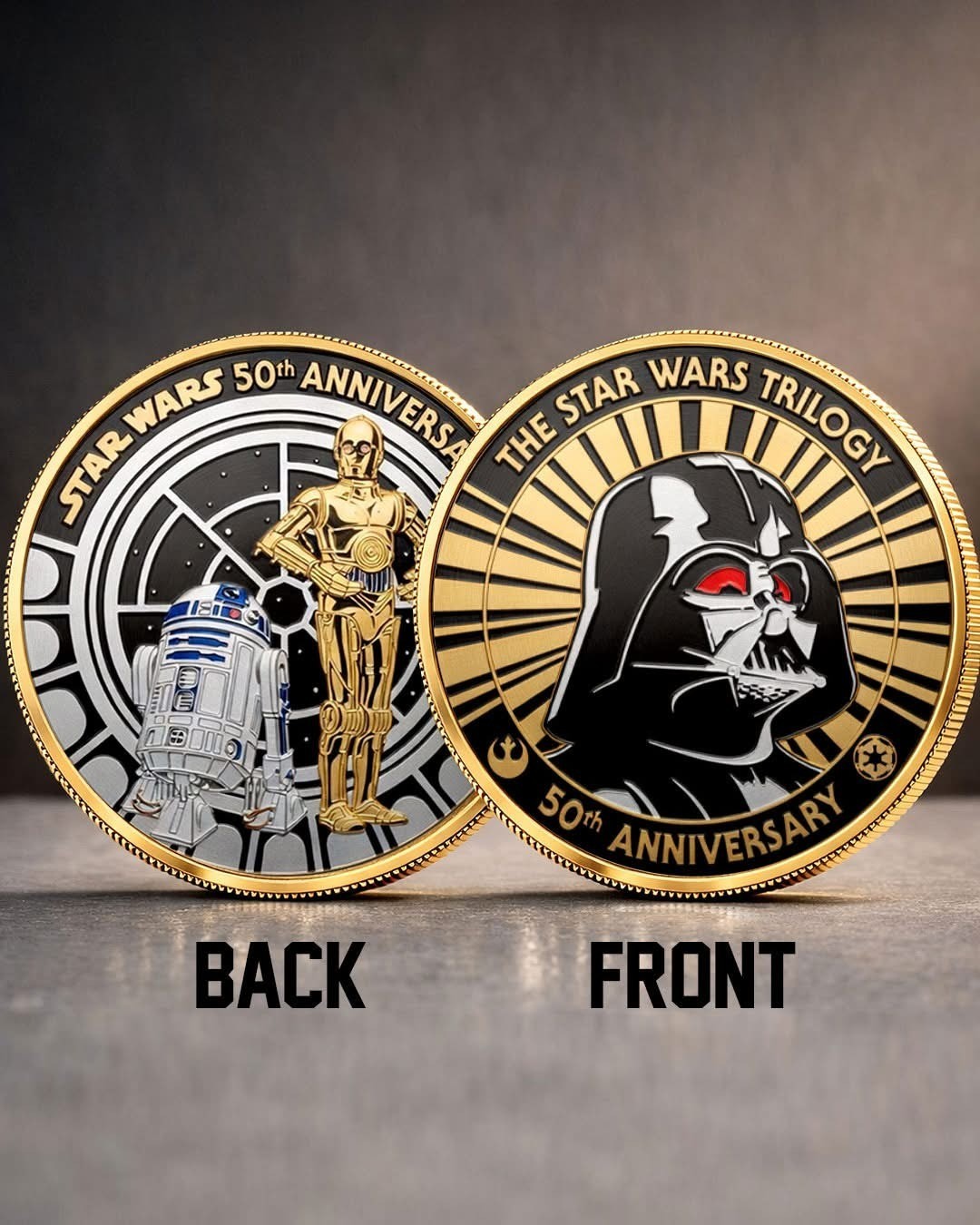 Star Wars 50th Anniversary Coin Darth Vader R2D2 C3PO Trilogy Collector Medal