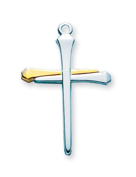 Needzo LTG 1 3/8″ Mens Two Tone Gold Sterling Silver Nails of the Cross Medal