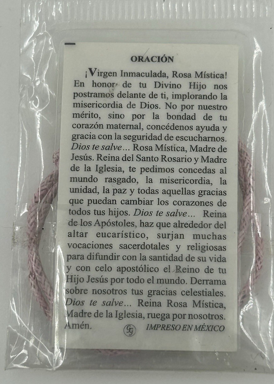 Rosa Mistica Catholic Pendant Bracelet Light Pink Corded NEW Religious Christian