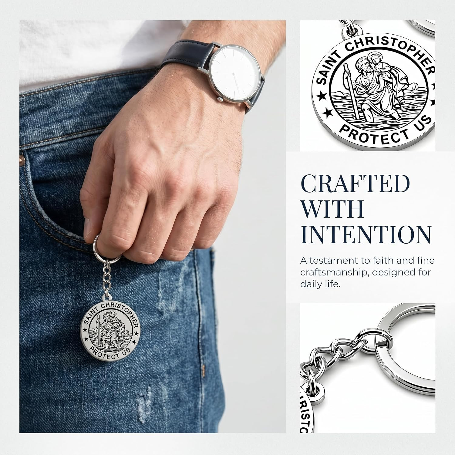 St Christopher Keychain, Saint Christopher Protect Us Medal, Patron Saint of Tra