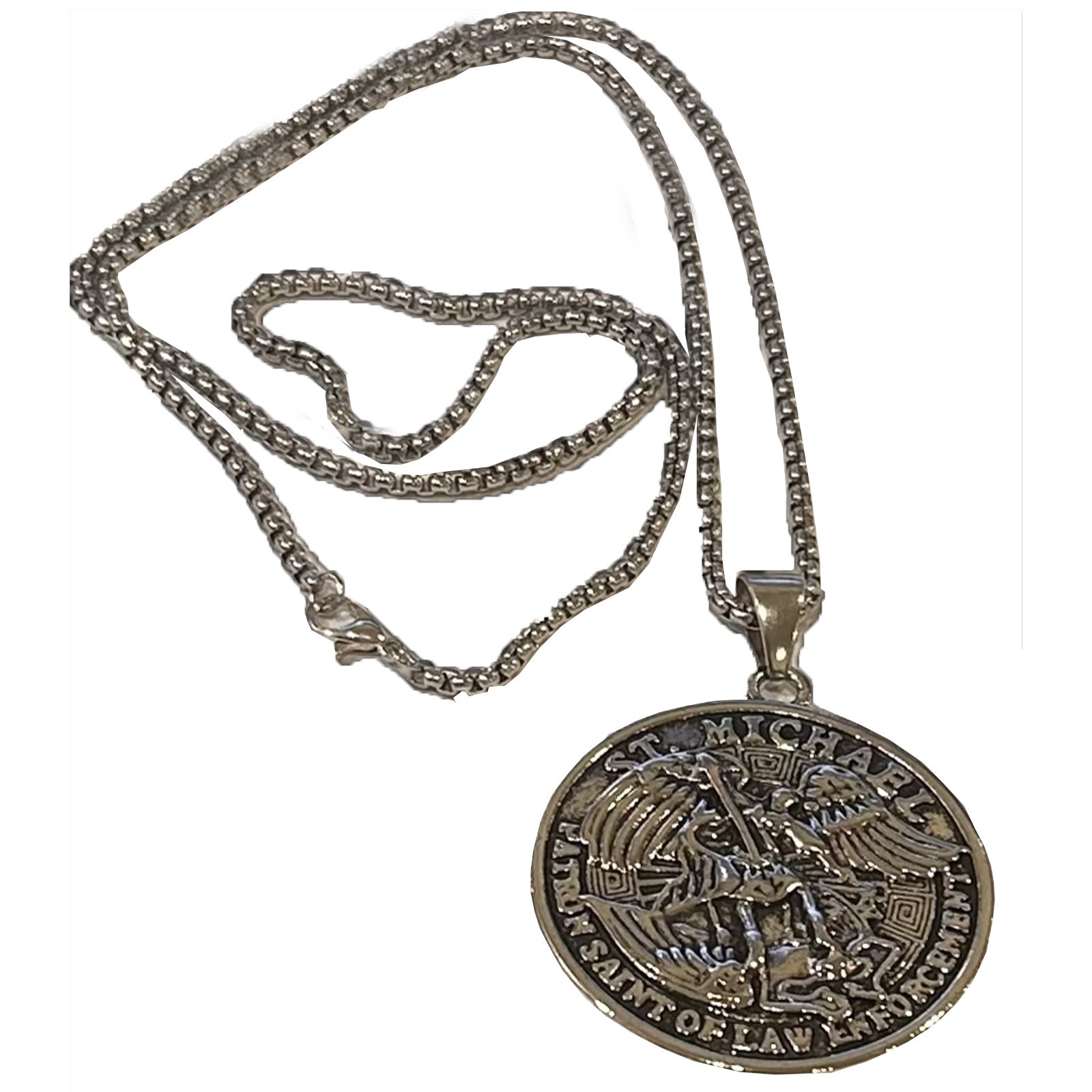 Stainless Steel Patron Saint St Michael Archangel Angel Medal Pendant Necklace