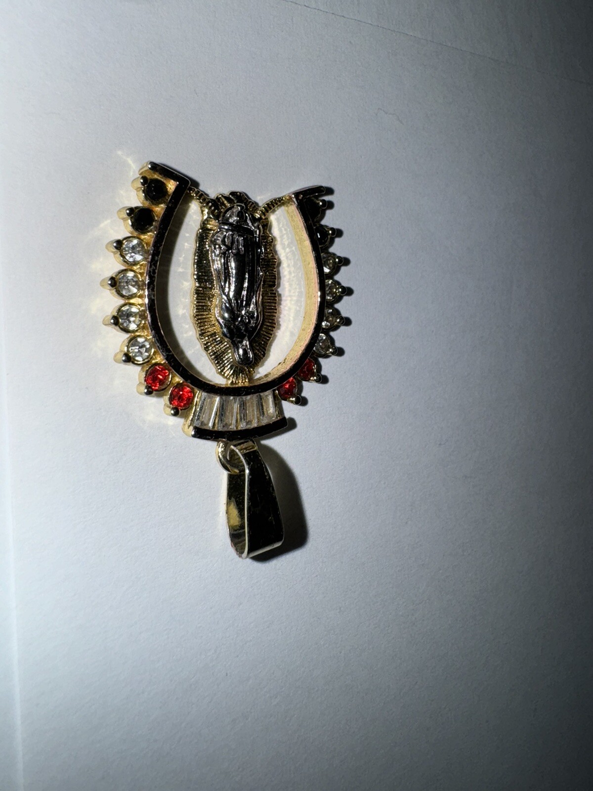 Gold Tone Horse Shoe With Lady of Guadalupe Virgin Mary Catholic Medal Pendant