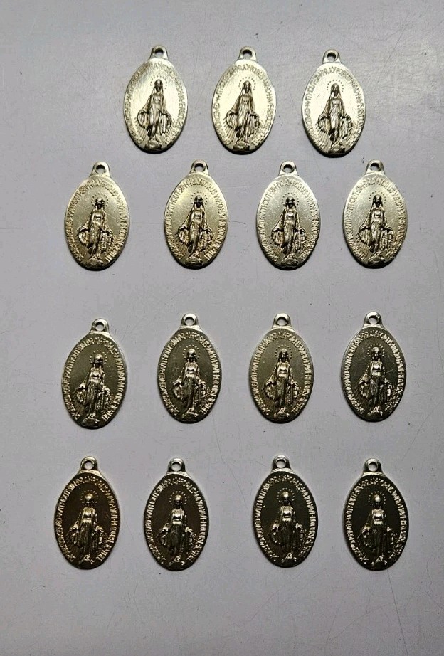 Lot Of 14 MARY MEDALS PENDANTS Gold Tone Catholic