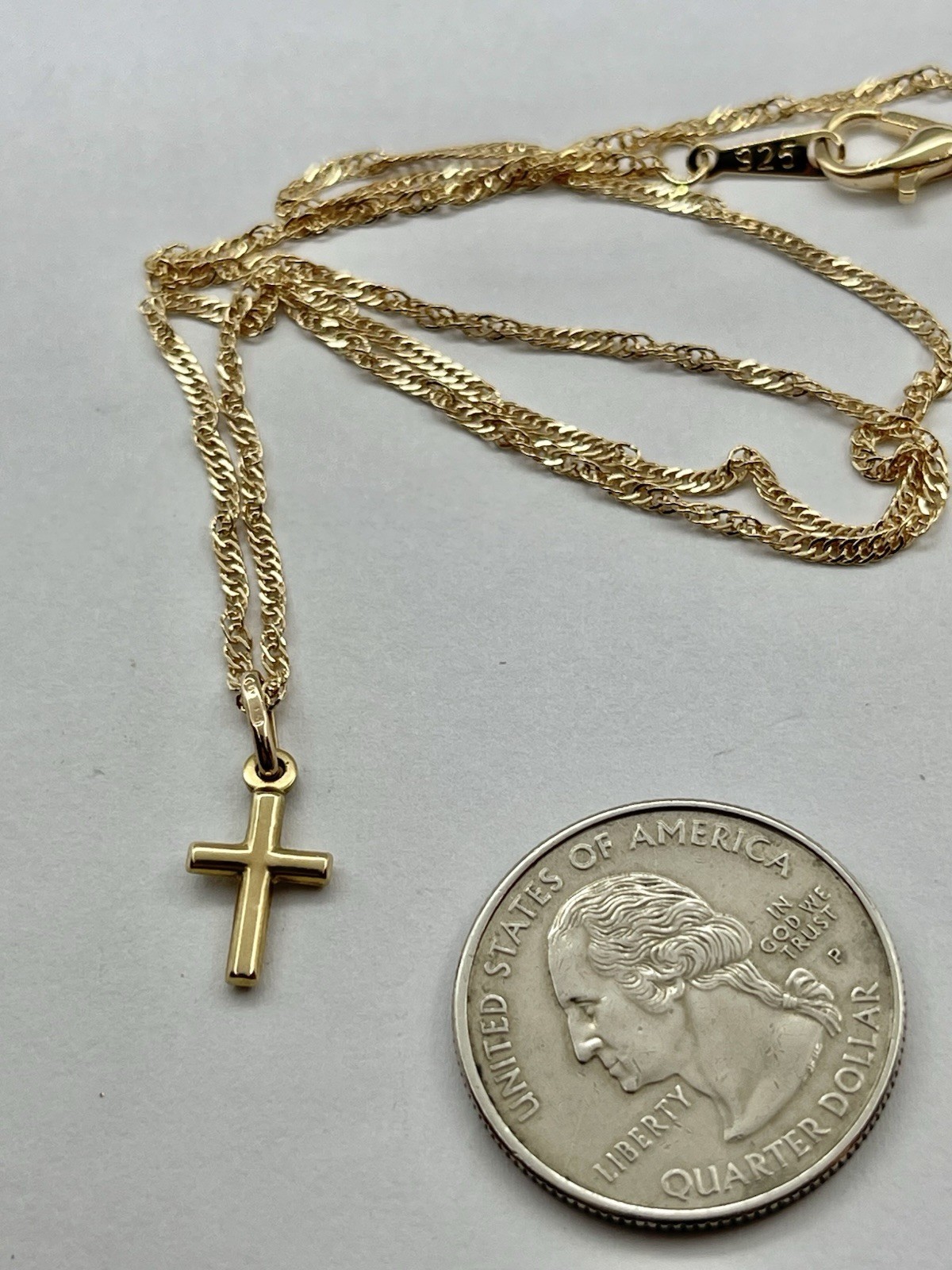 Vintage 9 Carat Gold Dainty Plain Cross Pendant Necklace on 18” Chain