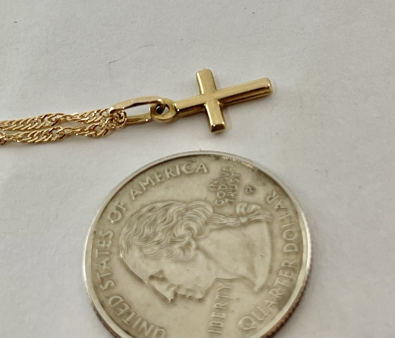 Vintage 9 Carat Gold Dainty Plain Cross Pendant Necklace on 18” Chain
