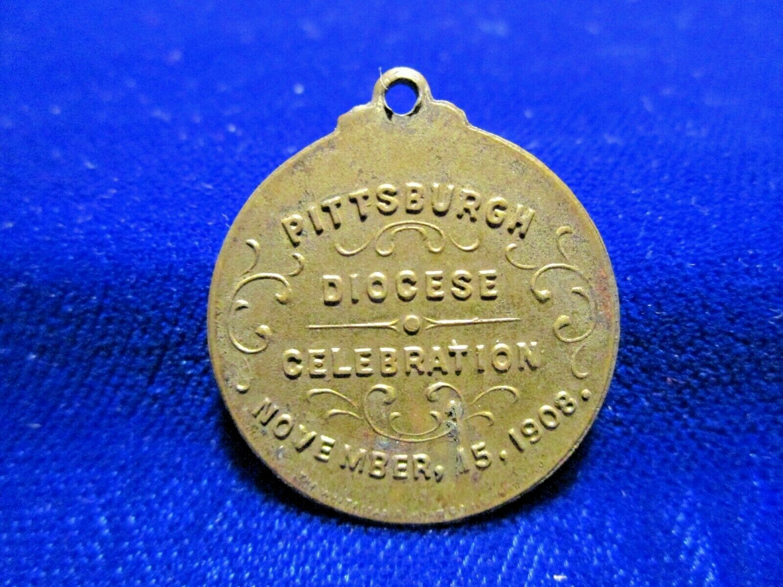 Pope Pius X Medal Golden Jubilee Pittsburgh November 5, 1908 Goldtone/Brass