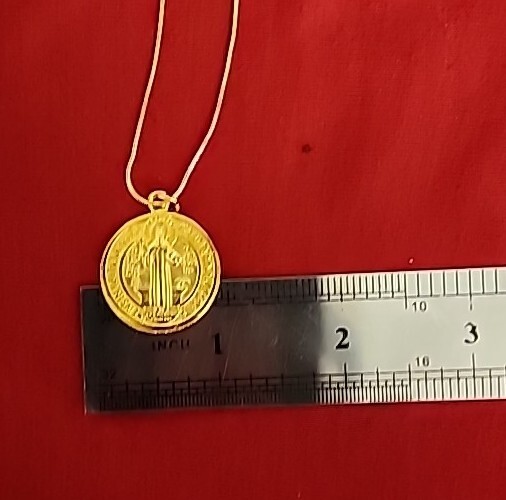 Golden Religious Saint Benedict Medal Pendant Necklace 19″