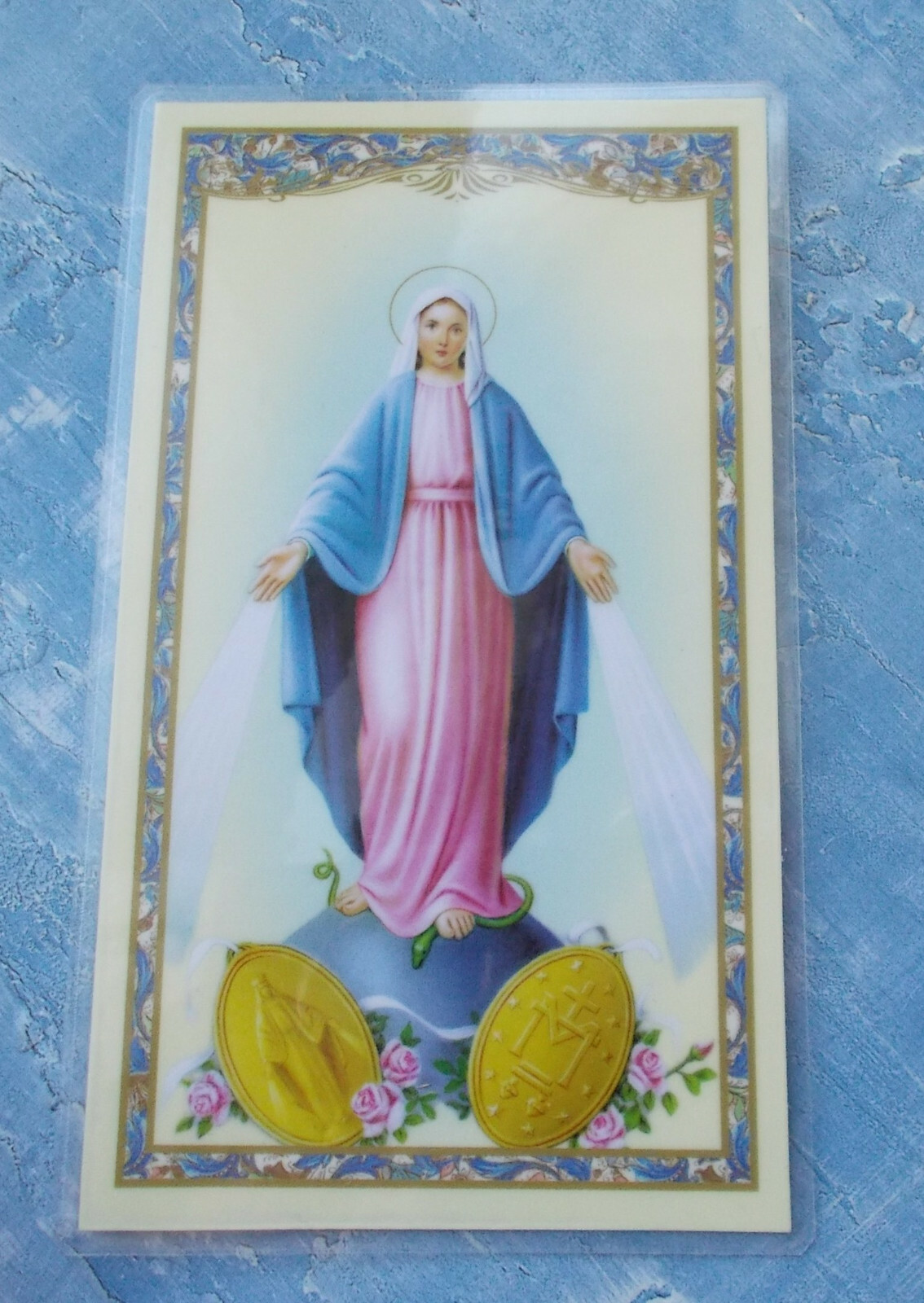 GORGEOUS Two tone Miraculous Medal pendant 1″ round~stainless steel chain~Italy