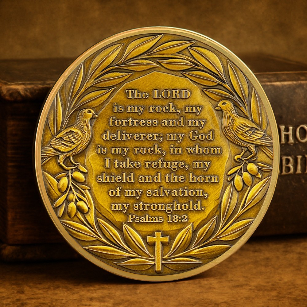 Inspirational “The Lord Is My Rock” Christian Challenge Coins – Psalm 18:2 Verse